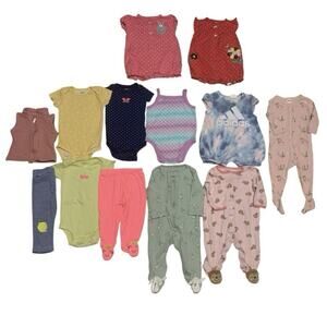 Baby Girl Size 3-6 And 6 Month Clothing Lot 13 Pieces Pajamas Rompers Bodysuits